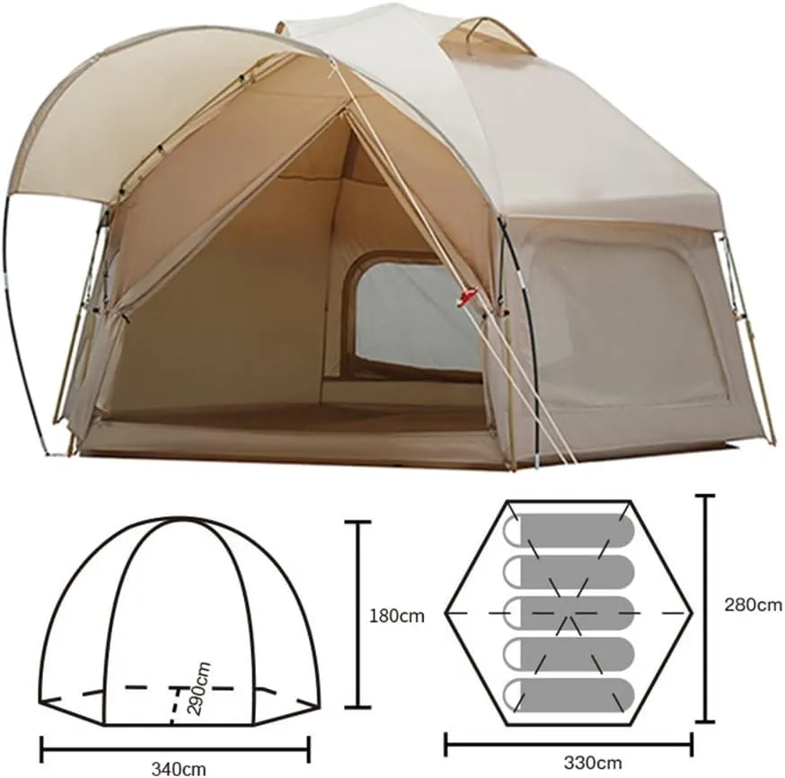 Camping Instant Tent - 5-8 Person Automatic Tent Waterproof Windproof Family Cabin Tent with Rainfly Easy Set Up for Camping Hiking Mountaineering (Green 340X290X180CM)