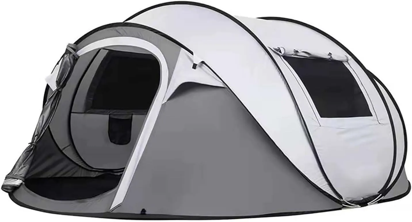 Camping Instant Tent, Camping Automatic Boat Tent Tunnel Camping Quick Open 5-8 Person Tent Rainproof， for 3 Seasons，Grey