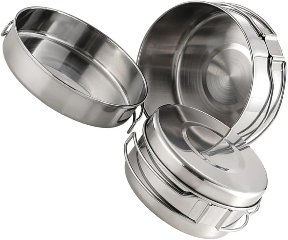Camping Portable Cookware 4-Piece Stainless Steel Pot Pan Set for Hiking