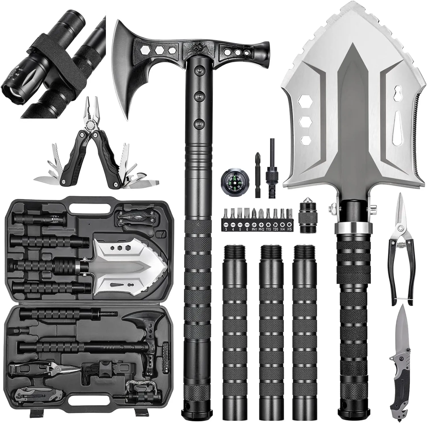 Camping Shovel Axe Outdoor Survival Shovel Set with High Carbon Steel Camping Gear for Men Outdoor Caming Hiking Backpacking Emergency