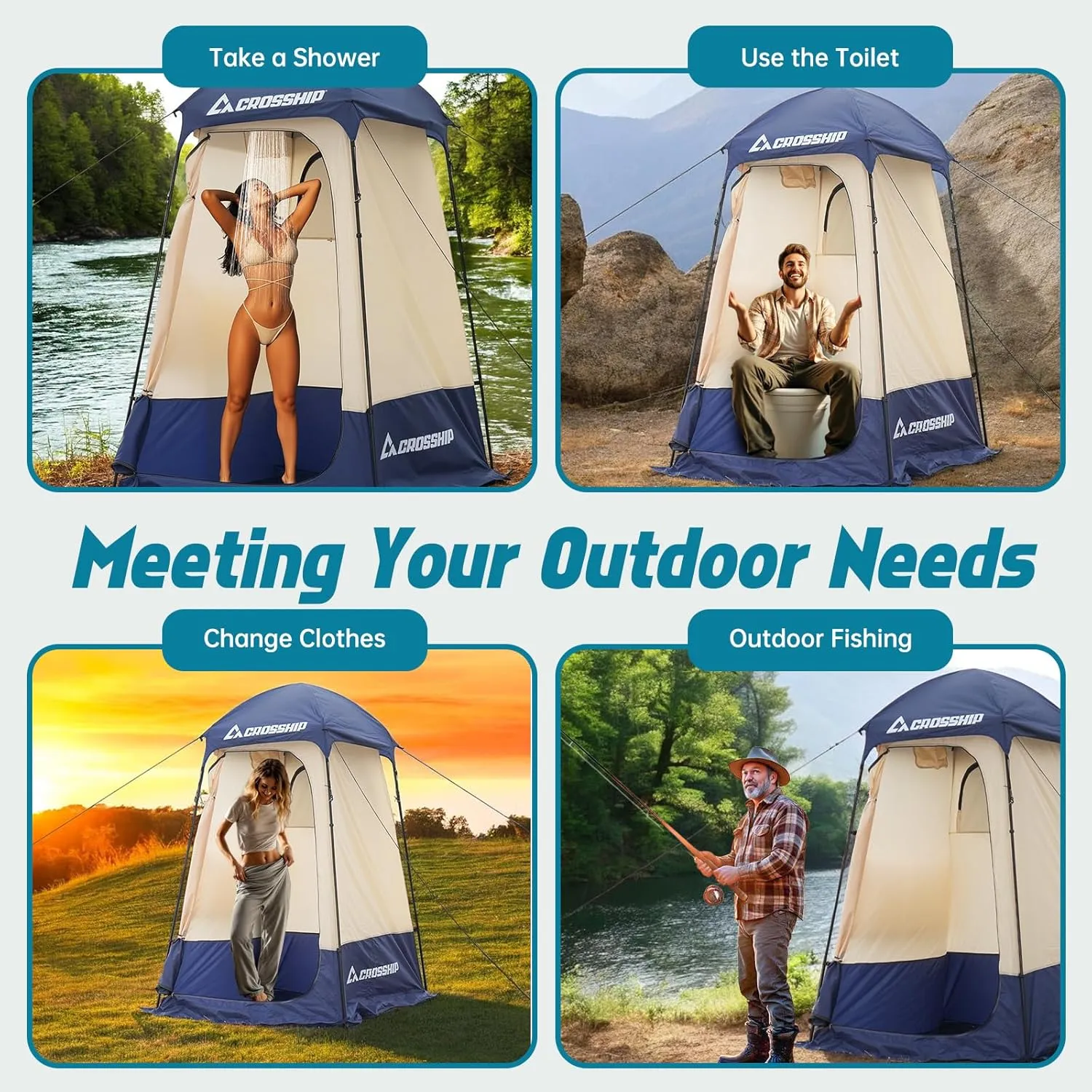 Camping Shower Tent - Outdoor Privacy Tent with Solar Shower Bag - 84.6" H*60" W Privacy Shelter for Outdoor Bathroom, Changing Room & Fishing, UV Resistant&Waterproof Camping Bathroom