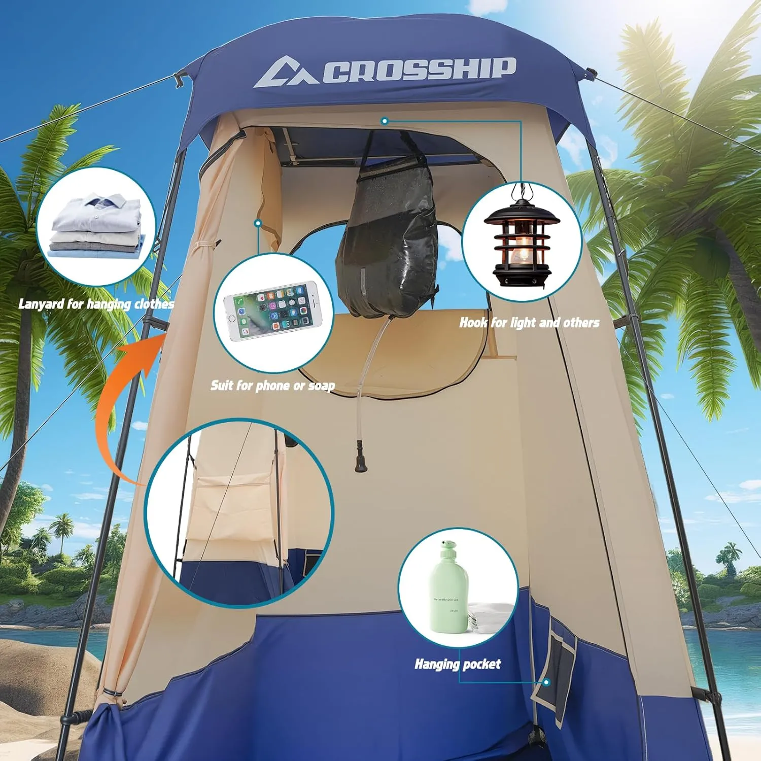 Camping Shower Tent - Outdoor Privacy Tent with Solar Shower Bag - 84.6" H*60" W Privacy Shelter for Outdoor Bathroom, Changing Room & Fishing, UV Resistant&Waterproof Camping Bathroom