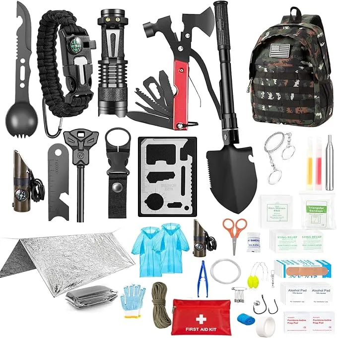 Camping Survival Kit 250Pcs Essential Emergency Gear for Outdoor Adventure, Hiking, Hunting Including Survival Gear, Emergency Supplies Ideal for Disaster Preparedness