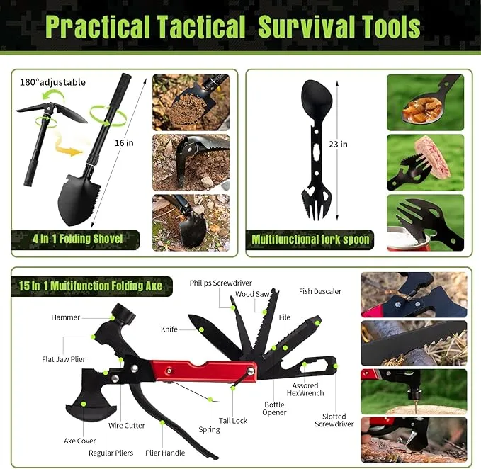 Camping Survival Kit 250Pcs Essential Emergency Gear for Outdoor Adventure, Hiking, Hunting Including Survival Gear, Emergency Supplies Ideal for Disaster Preparedness