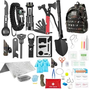 Camping Survival Kit 250Pcs Essential Emergency Gear for Outdoor Adventure, Hiking, Hunting Including Survival Gear, Emergency Supplies Ideal for Disaster Preparedness