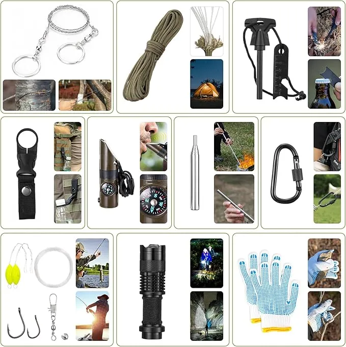 Camping Survival Kit 250Pcs Essential Emergency Gear for Outdoor Adventure, Hiking, Hunting Including Survival Gear, Emergency Supplies Ideal for Disaster Preparedness