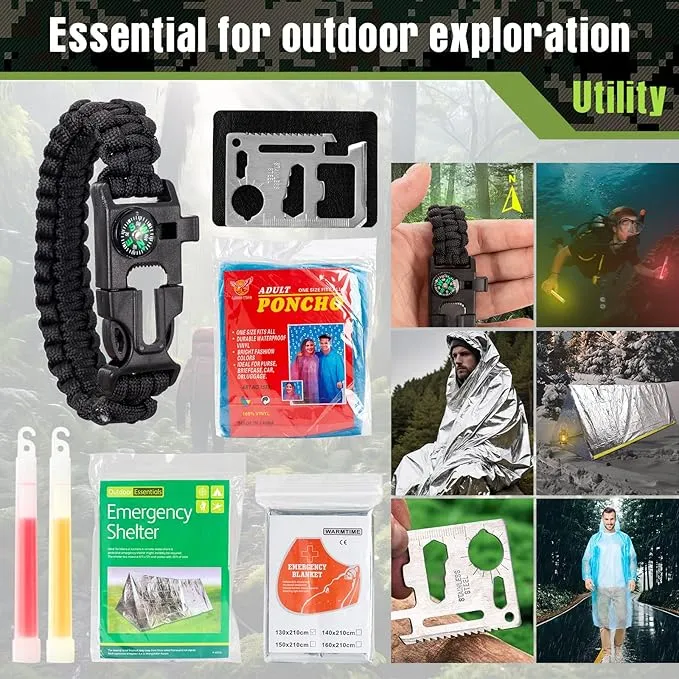 Camping Survival Kit 250Pcs Essential Emergency Gear for Outdoor Adventure, Hiking, Hunting Including Survival Gear, Emergency Supplies Ideal for Disaster Preparedness
