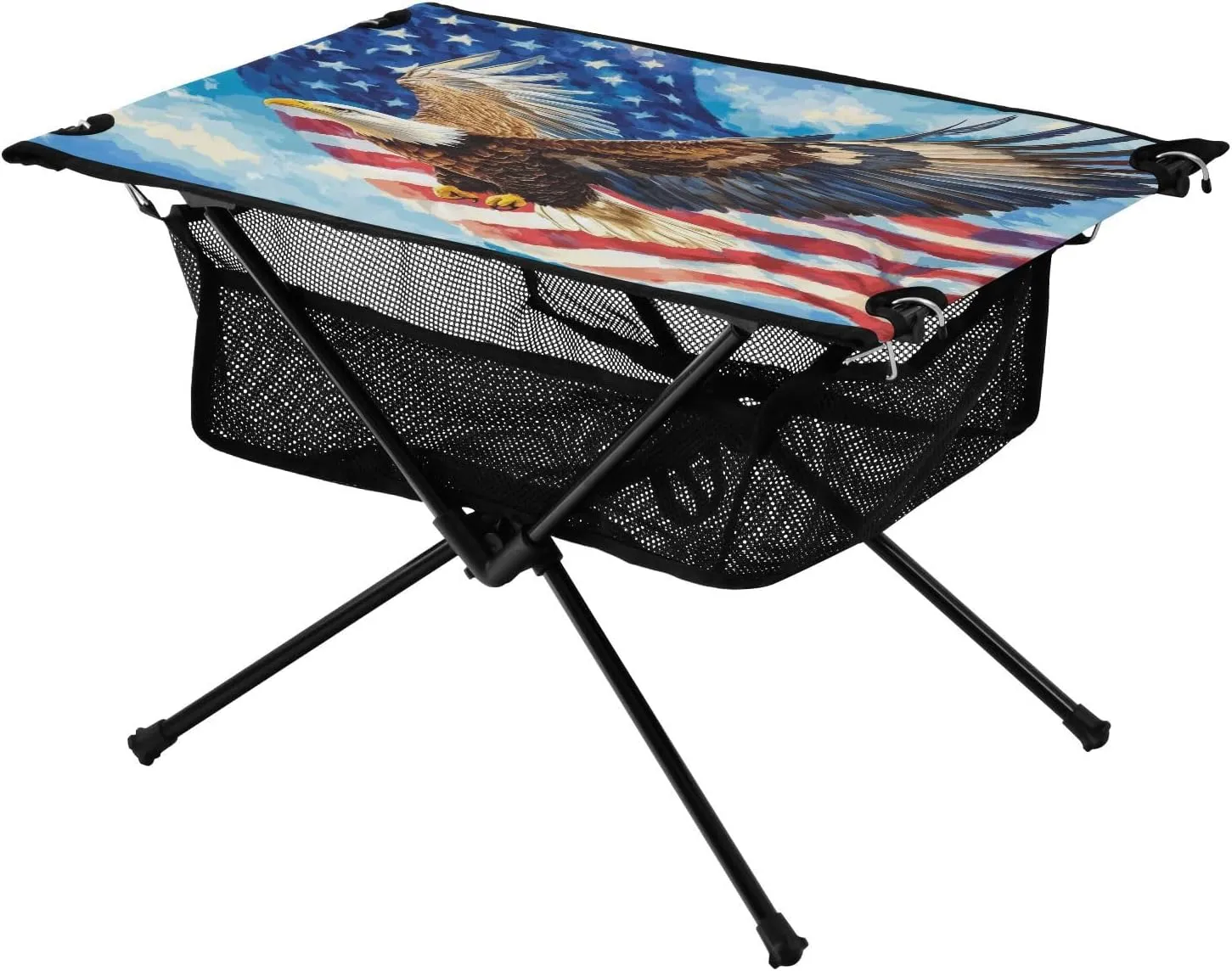 Camping Table Lightweight Portable Folding Table with Mesh Storage Net America Eagle Vulture Ideal for Camping Hiking Beach Picnic Travel Backyard