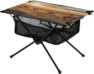 Camping Table Lightweight Portable Folding Table with Mesh Storage Net Longhorn Cattle Ideal for Camping Hiking Beach Picnic Travel Backyard