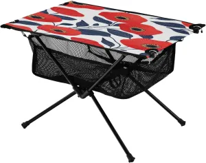Camping Table Lightweight Portable Folding Table with Mesh Storage Net Poppy Flower Line Ideal for Camping Hiking Beach Picnic Travel Backyard