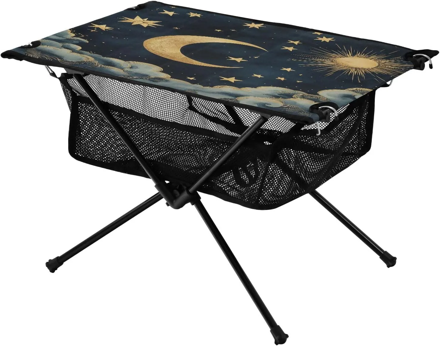 Camping Table Lightweight Portable Folding Table with Mesh Storage Net Star Moon Yellow Cloud Ideal for Camping Hiking Beach Picnic Travel Backyard