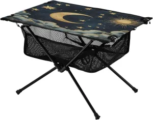 Camping Table Lightweight Portable Folding Table with Mesh Storage Net Star Moon Yellow Cloud Ideal for Camping Hiking Beach Picnic Travel Backyard
