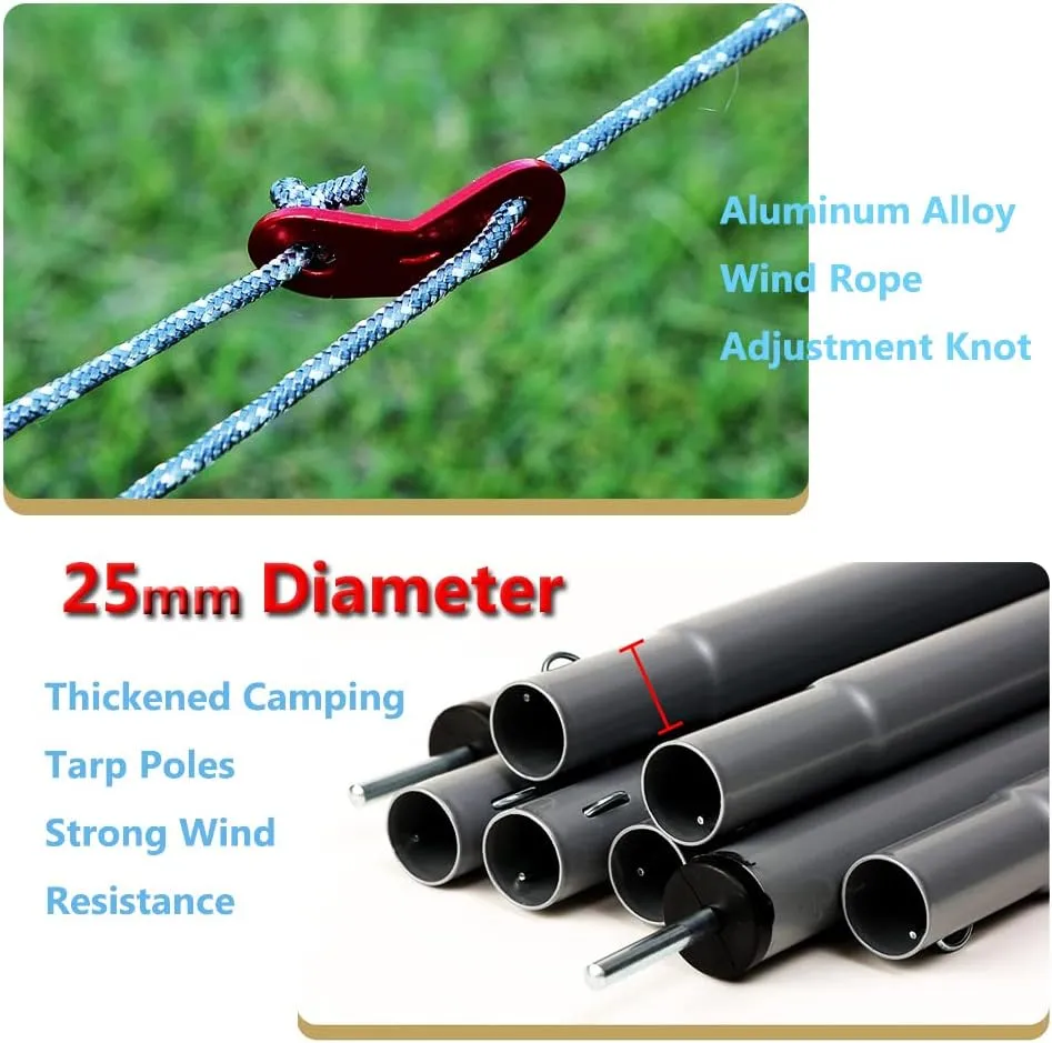 Camping Tarp 10×10ft with Poles Hammock Rain Fly Backpacking PU 3000mm Waterproof UV Protection with Tent Stakes, Ropes, Tensioners and Carry Bag for Camping,Hiking,Backpacking,Fishing(Size:10ftx13ft)