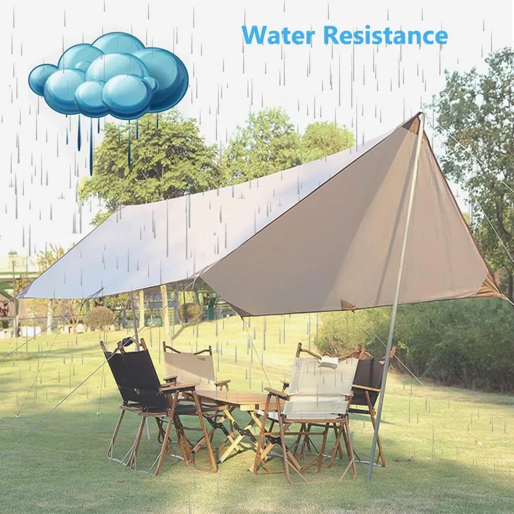 Camping Tarp 10×10ft with Poles Hammock Rain Fly Backpacking PU 3000mm Waterproof UV Protection with Tent Stakes, Ropes, Tensioners and Carry Bag for Camping,Hiking,Backpacking,Fishing(Size:10ftx13ft)