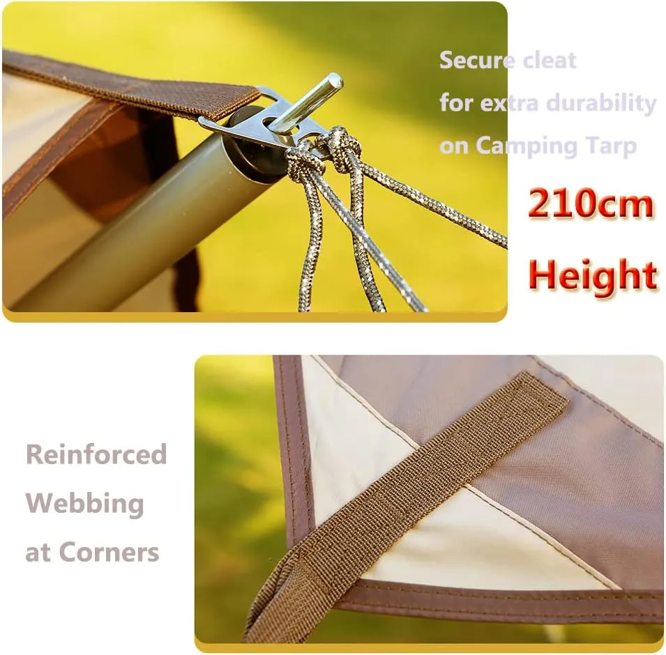 Camping Tarp 10×10ft with Poles Hammock Rain Fly Backpacking PU 3000mm Waterproof UV Protection with Tent Stakes, Ropes, Tensioners and Carry Bag for Camping,Hiking,Backpacking,Fishing(Size:10ftx13ft)