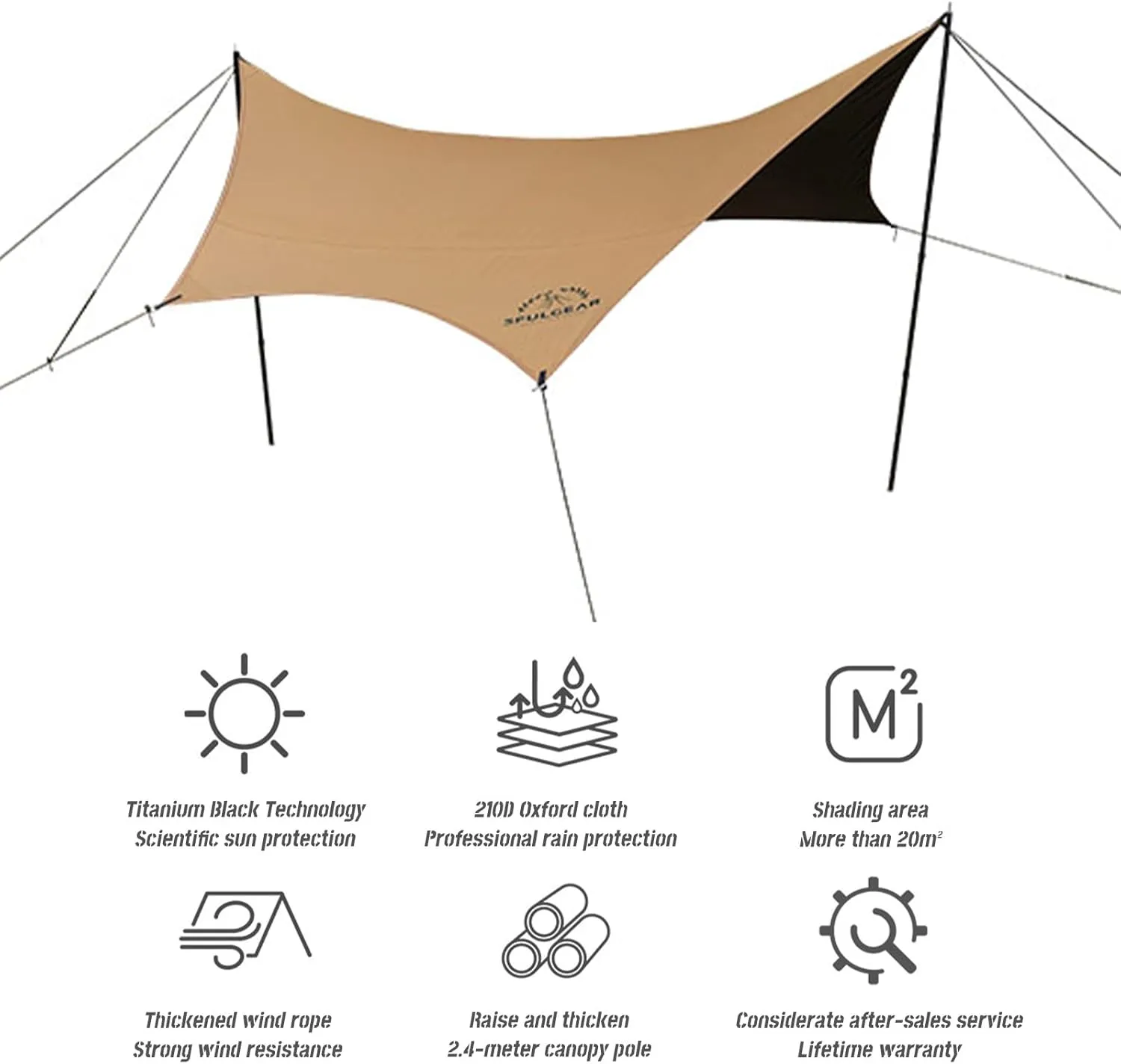 Camping Tarp, 19.7 x 18.4 ft Waterproof 210D Oxford Cloth Camping Canopy with Poles, Anti-UV UPF50  Lightweight Tent Tarps Shelter Car Awning for Outdoor, Picnic, Hammock, Backpacking