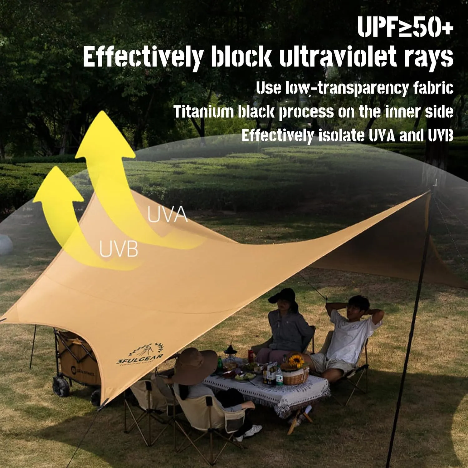 Camping Tarp, 19.7 x 18.4 ft Waterproof 210D Oxford Cloth Camping Canopy with Poles, Anti-UV UPF50  Lightweight Tent Tarps Shelter Car Awning for Outdoor, Picnic, Hammock, Backpacking