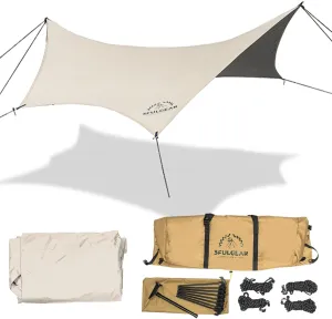 Camping Tarp, 19.7 x 18.4 ft Waterproof 210D Oxford Cloth Camping Canopy with Poles, Anti-UV UPF50  Lightweight Tent Tarps Shelter Car Awning for Outdoor, Picnic, Hammock, Backpacking