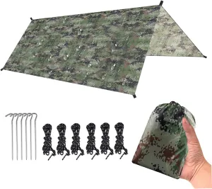 Camping Tarp 300x300 cm Waterproof Tent Tarp Windproof Hammock Rain Fly Tent with Storage Bag Portable Ground Sheet for Fishing Hiking