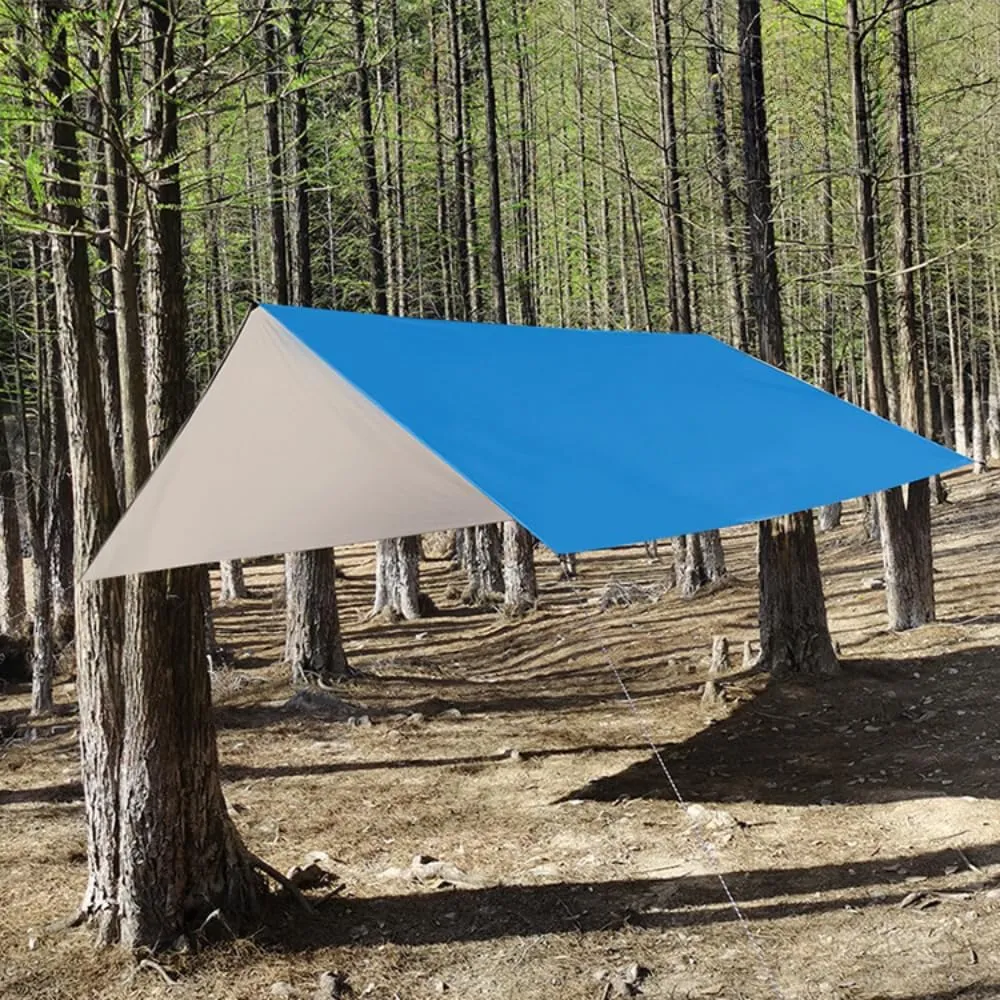 Camping Tarp Portable Multifunctional Backpacking Tarp, Waterproof Tent Tarp for Portable Beach Shelter, Rain Shelter for Picnic, Outdoor Activities, Extra Large, Lightweight and UV Resistant (Blue)