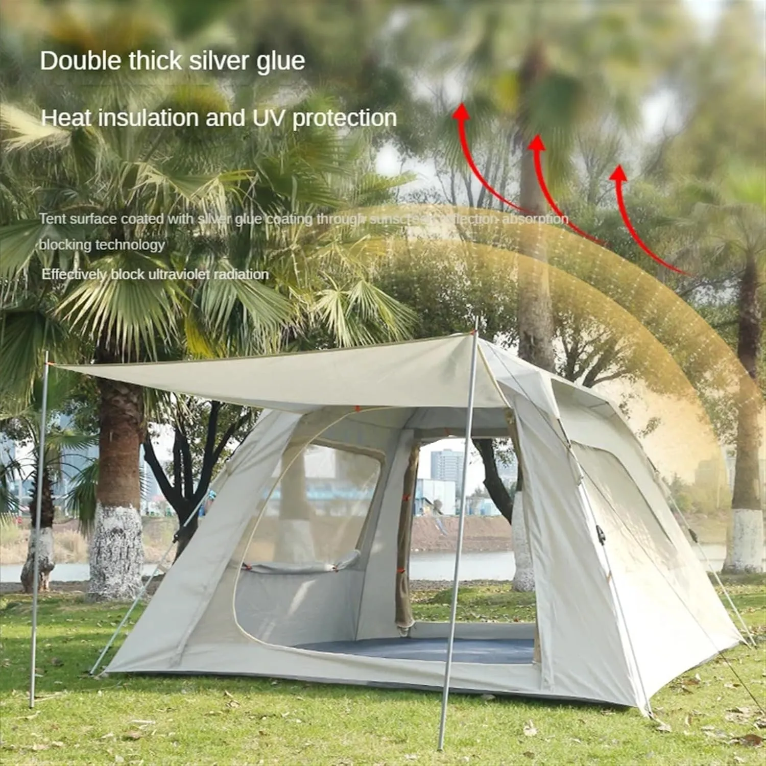 Camping Tent 3-4 5-8 Persons Cube One-Touch Tent Fishing Beige Blue Camping Supplies Automatic Lightweight Roof Top Hexagonal (Typeb5 8 People)