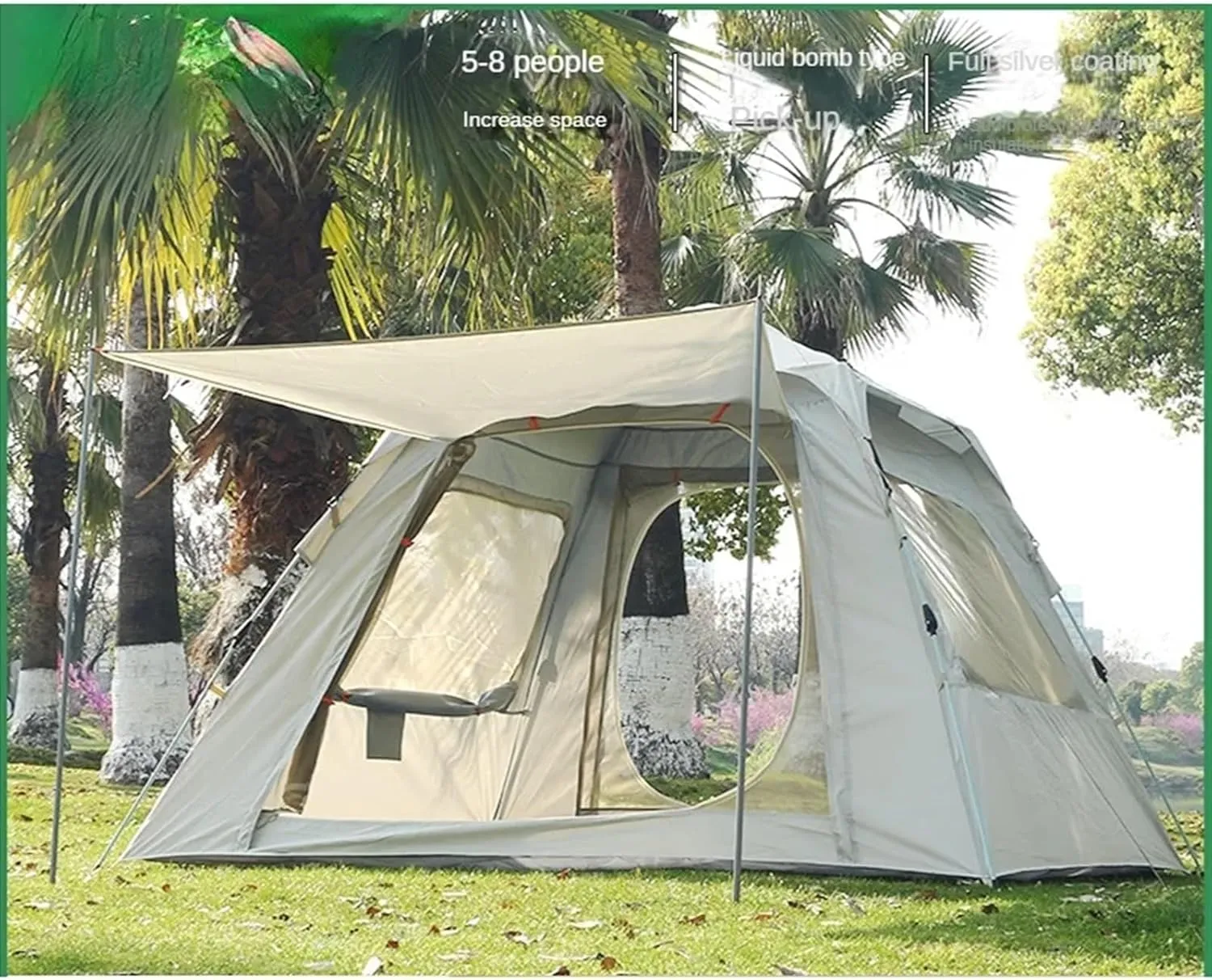 Camping Tent 3-4 5-8 Persons Cube One-Touch Tent Fishing Beige Blue Camping Supplies Automatic Lightweight Roof Top Hexagonal (Typeb5 8 People)