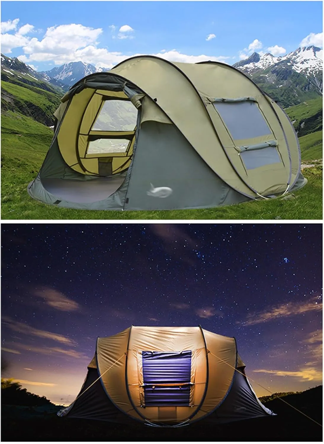Camping Tent 3-4 Person Outdoor Automatic Quick Open Instant Pop Up Throw Tent Rainproof 2 Doors 2 Windows Portable Family Tents for Park Camping Hiking