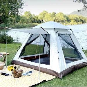 Camping Tent 4 People Waterproof,Double Doors and Four Windows Double Skin Tent Practical and Stable Easy Up Tent for Family Camping,Hiking Party