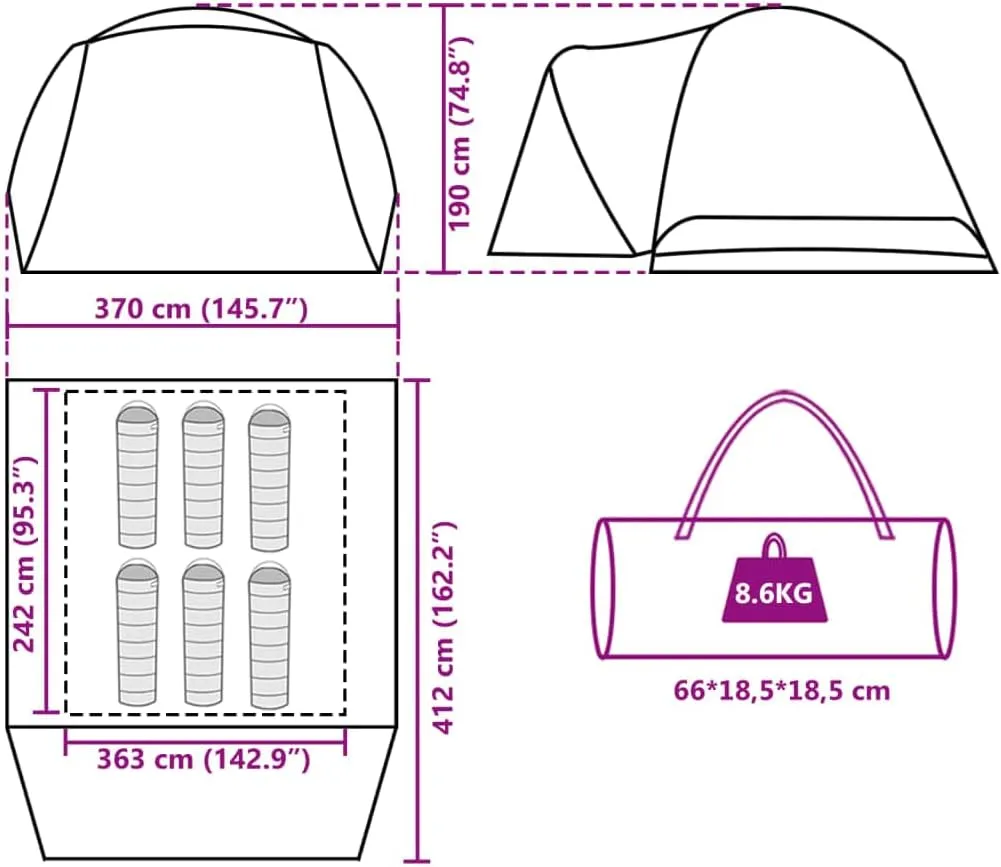 Camping Tent 8-Person Outdoor Dome Tent Lightweight Tent Waterproof vidaXL