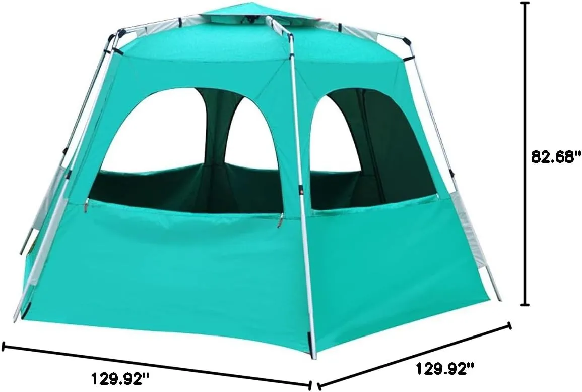 Camping Tent for 5-8 Person Waterproof Automatic Pop Up Tent with Double Door Portable Instant Tent Sun Shelter for Outdoor Camping Hiking Fishing (Green 330X330X210CM) (Green 330X330X210CM)