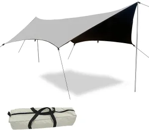 Camping Tent Survival Shelter with Carry Bag, 16 x15 ft Hammock Tarp, Heavy Duty Mutifunctional Tarp, Reusable, Rainproof Windproof Tent for Camping, Picnic, Hiking and Backpacking