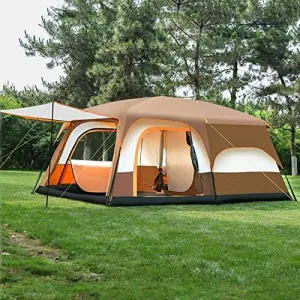 Camping Tent Waterproof Instant Tent 4-6 Person, Family Cabin Tents, 2 Rooms, Portable Instant Tents with Removable Rainfly, Automatic Tent for Camping Hiking Mountaineering (Brown