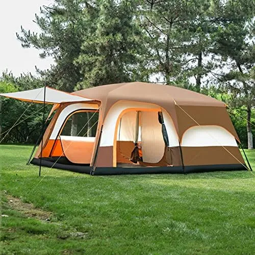 Camping Tent Waterproof Instant Tent 4-6 Person, Family Cabin Tents, 2 Rooms, Portable Instant Tents with Removable Rainfly, Automatic Tent for Camping Hiking Mountaineering (Brown