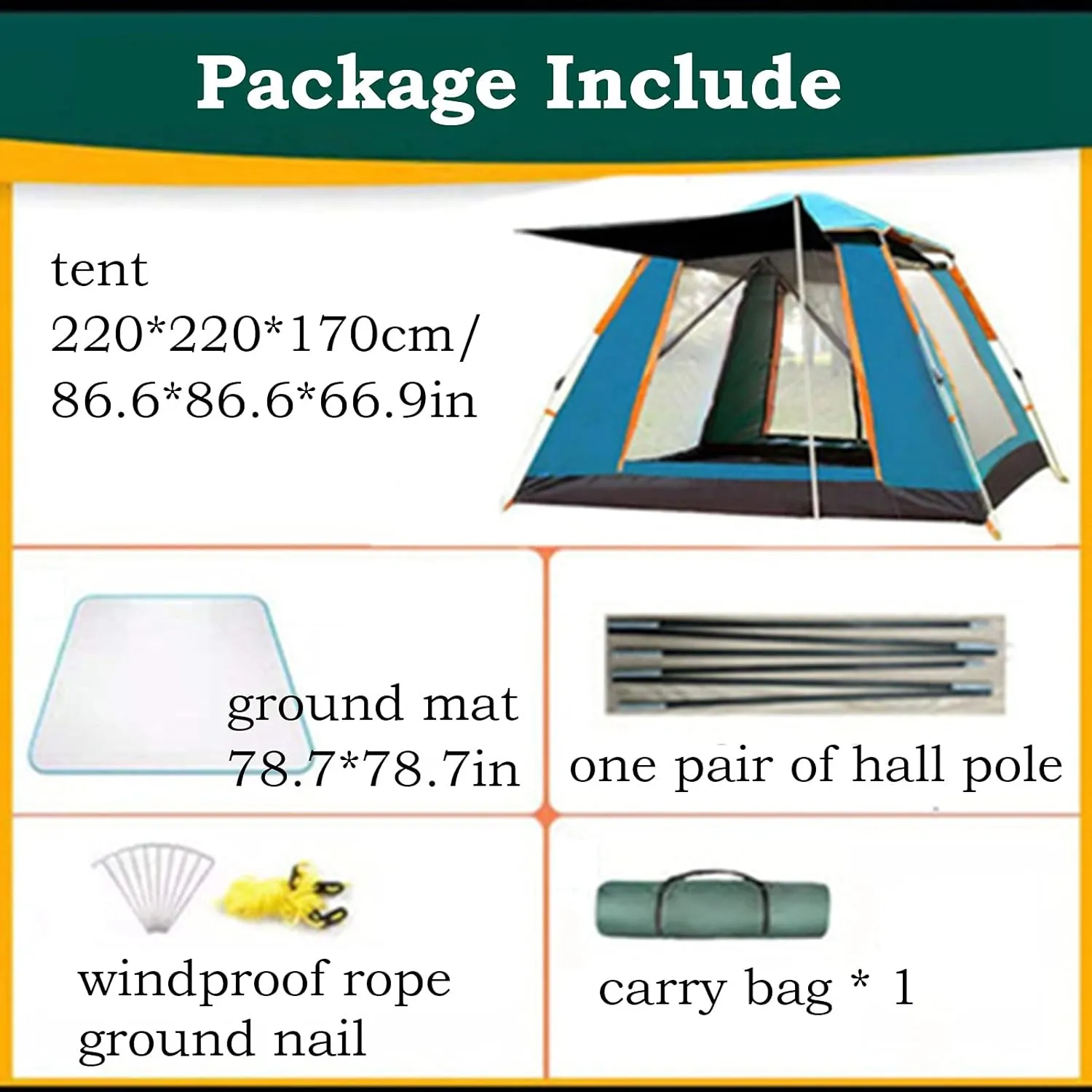 Camping Tents Shelter Portable Waterproof Hold 3-4 Persons Instant Setup Pop Up Tent with Top Rainfly Double Doors Mesh Windows UV Protection for Camping Hiking Mountaineering