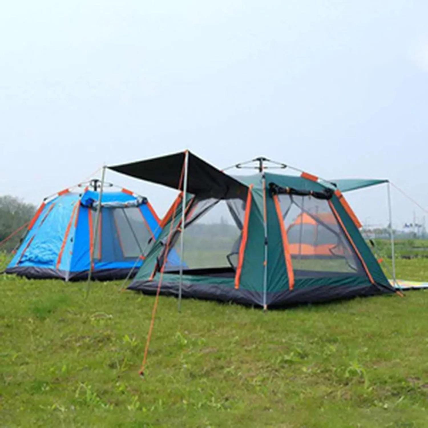 Camping Tents Shelter Portable Waterproof Hold 3-4 Persons Instant Setup Pop Up Tent with Top Rainfly Double Doors Mesh Windows UV Protection for Camping Hiking Mountaineering