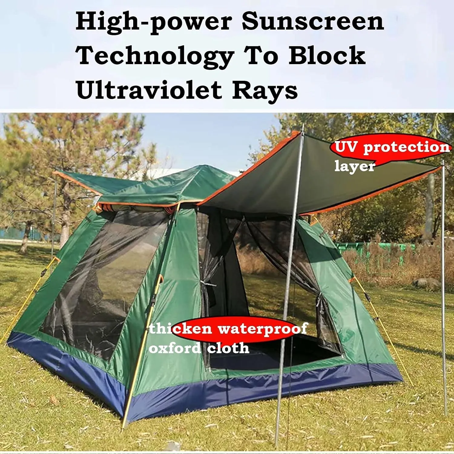 Camping Tents Shelter Portable Waterproof Hold 3-4 Persons Instant Setup Pop Up Tent with Top Rainfly Double Doors Mesh Windows UV Protection for Camping Hiking Mountaineering