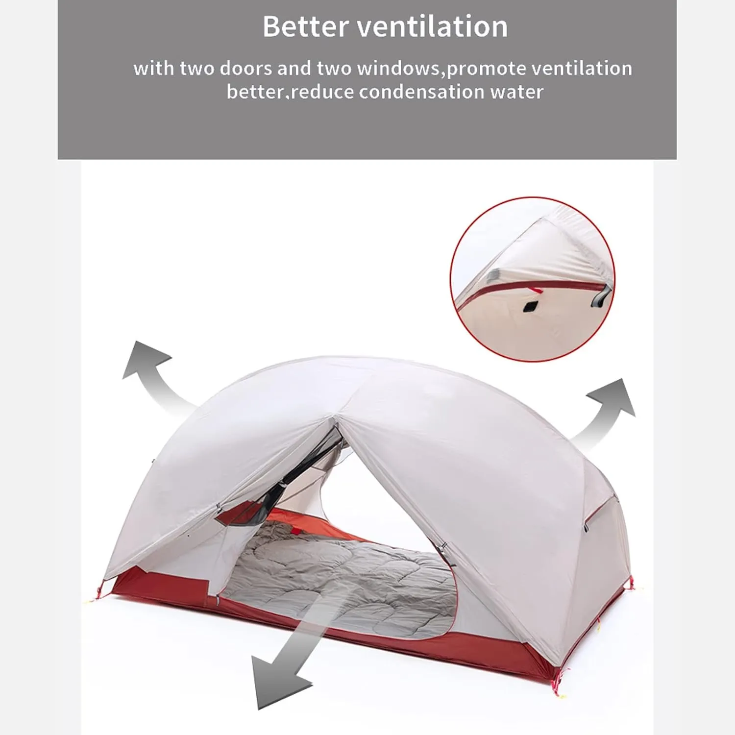 Camping Tents,3 Persons Camping Tent Ultralight 20d Nylon Double Layer Waterproof Backpacking Tent for Hiking Travel with Free Mat (Color : Gray, Size : 220 * 180 * 110cm)