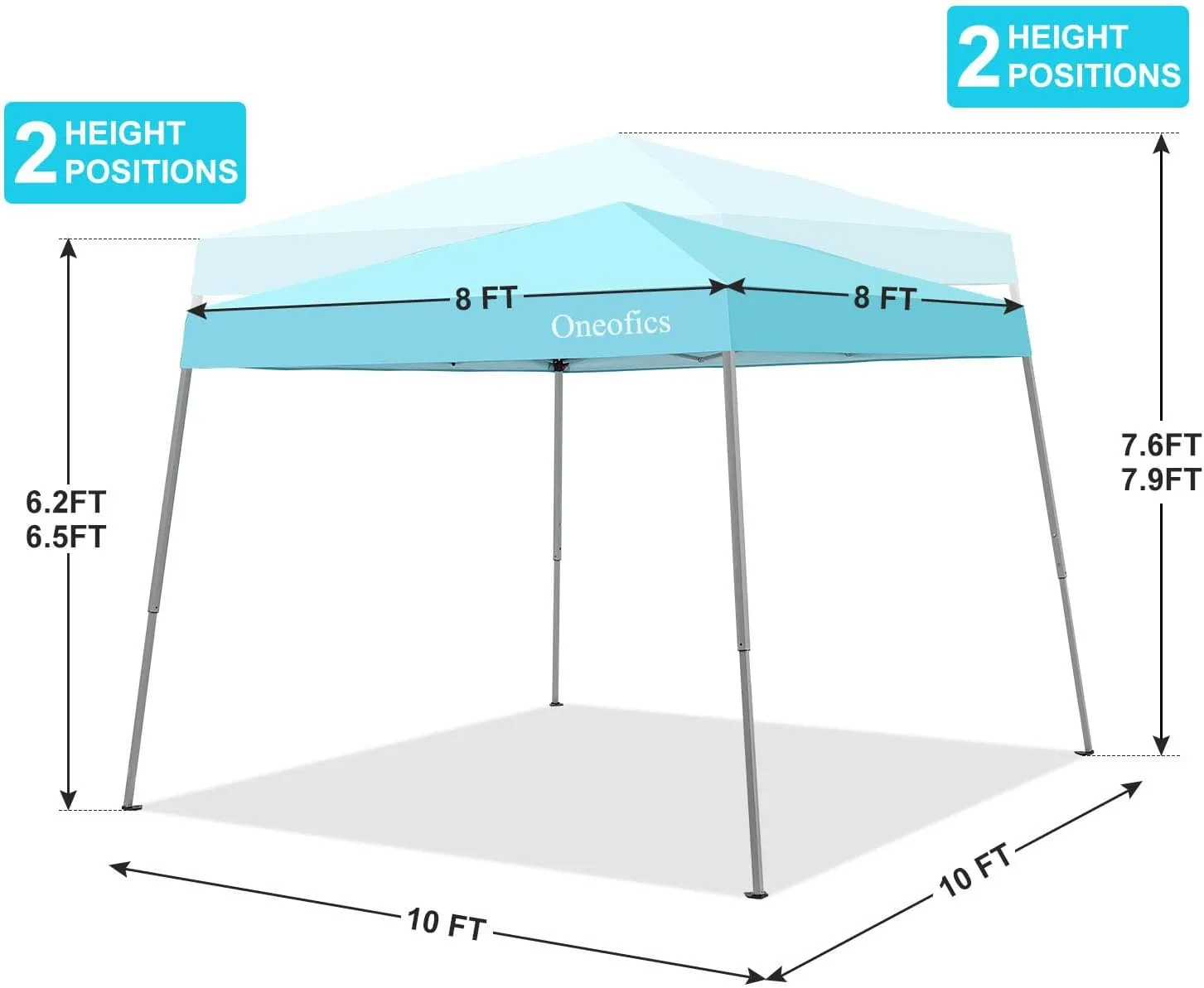 Canopy Tent, 10X10 FT Pop Up Canopy Outdoor Instant Tent Slant Legs with Carrying Bag, Portable Gazebo Shelter for Patio Deck Garden and Beach - 8X8 FT Canopy Cover (Cyan Blue)