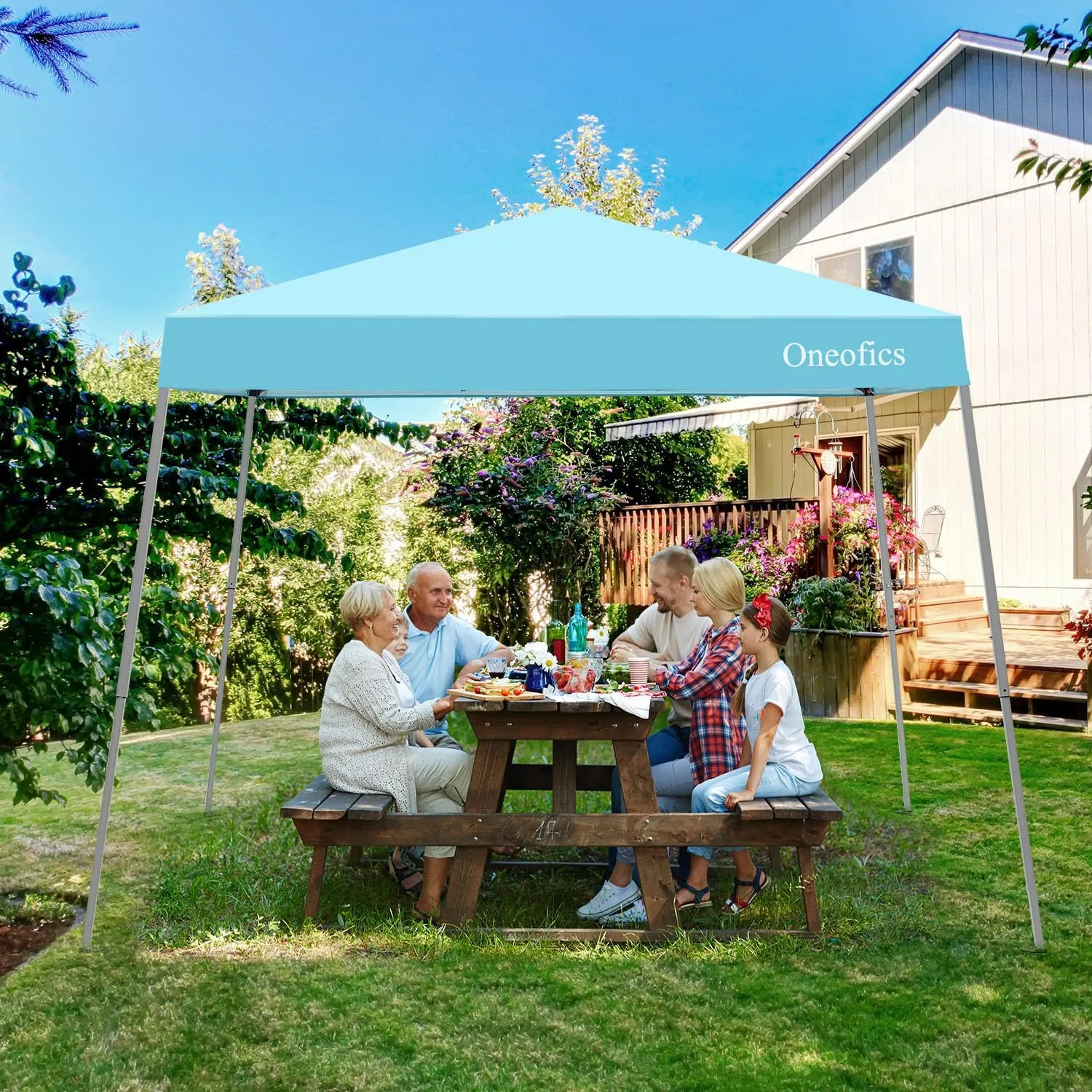 Canopy Tent, 10X10 FT Pop Up Canopy Outdoor Instant Tent Slant Legs with Carrying Bag, Portable Gazebo Shelter for Patio Deck Garden and Beach - 8X8 FT Canopy Cover (Cyan Blue)