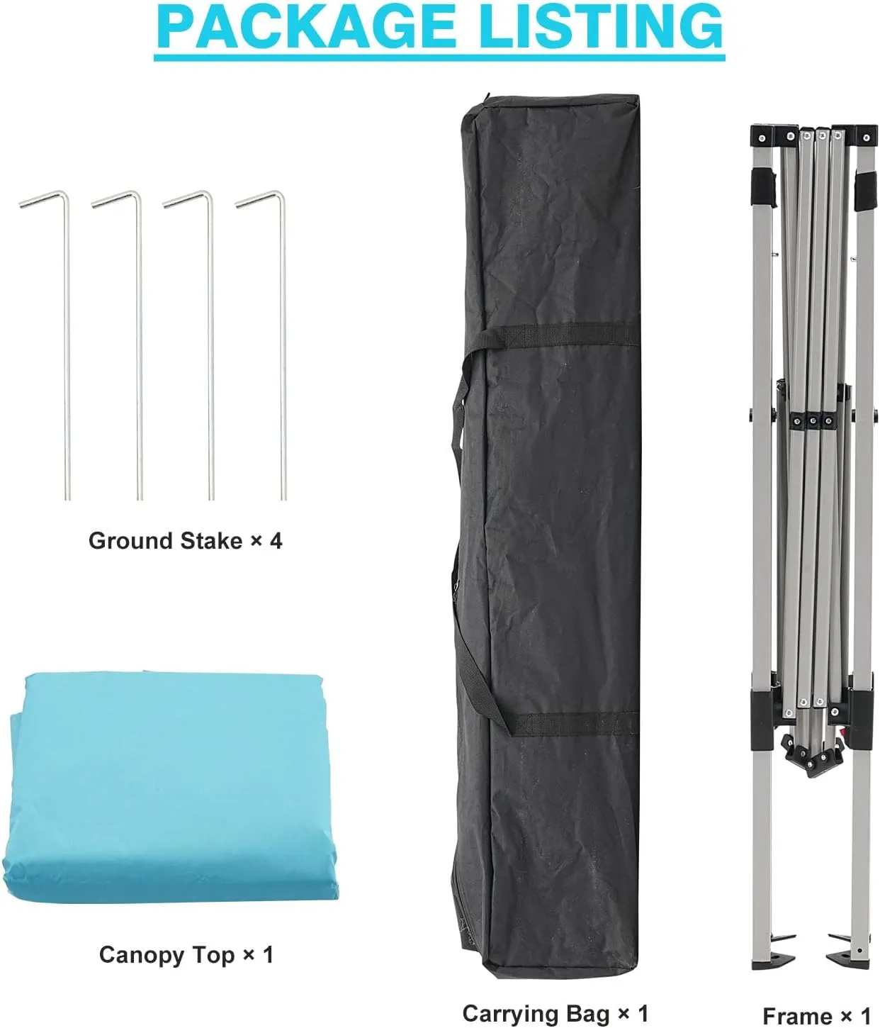 Canopy Tent, 10X10 FT Pop Up Canopy Outdoor Instant Tent Slant Legs with Carrying Bag, Portable Gazebo Shelter for Patio Deck Garden and Beach - 8X8 FT Canopy Cover (Cyan Blue)