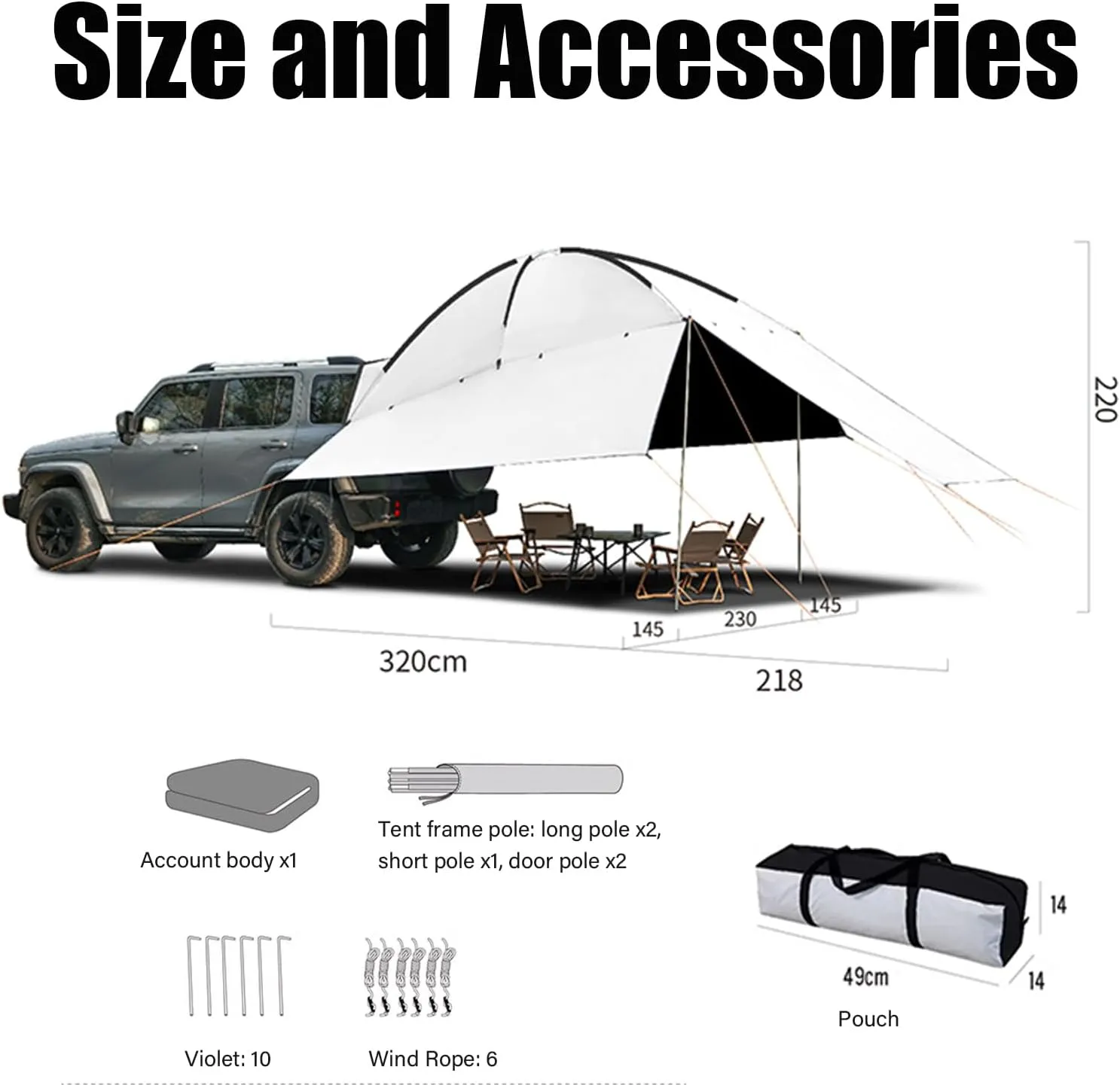 Car Awning for Ligier JS50/JS60/Myli/Pulse 4/Be Sun, Retractable Vehicle Awning Car Tail Tent Waterproof Shed Car Camping for Travel, Camping,A