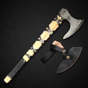 Carbon Steel Viking Axe, Hatchet with Leather Sheath, Tomahawk Axe Outdoor Camping Hatchet Survival Axe | High Carbon Steel Blade Axe