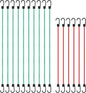 Cartman 8mm 16Pack Bungee Cords, 10pcs 32"& 6pcs 24" with Coated Steel Hook