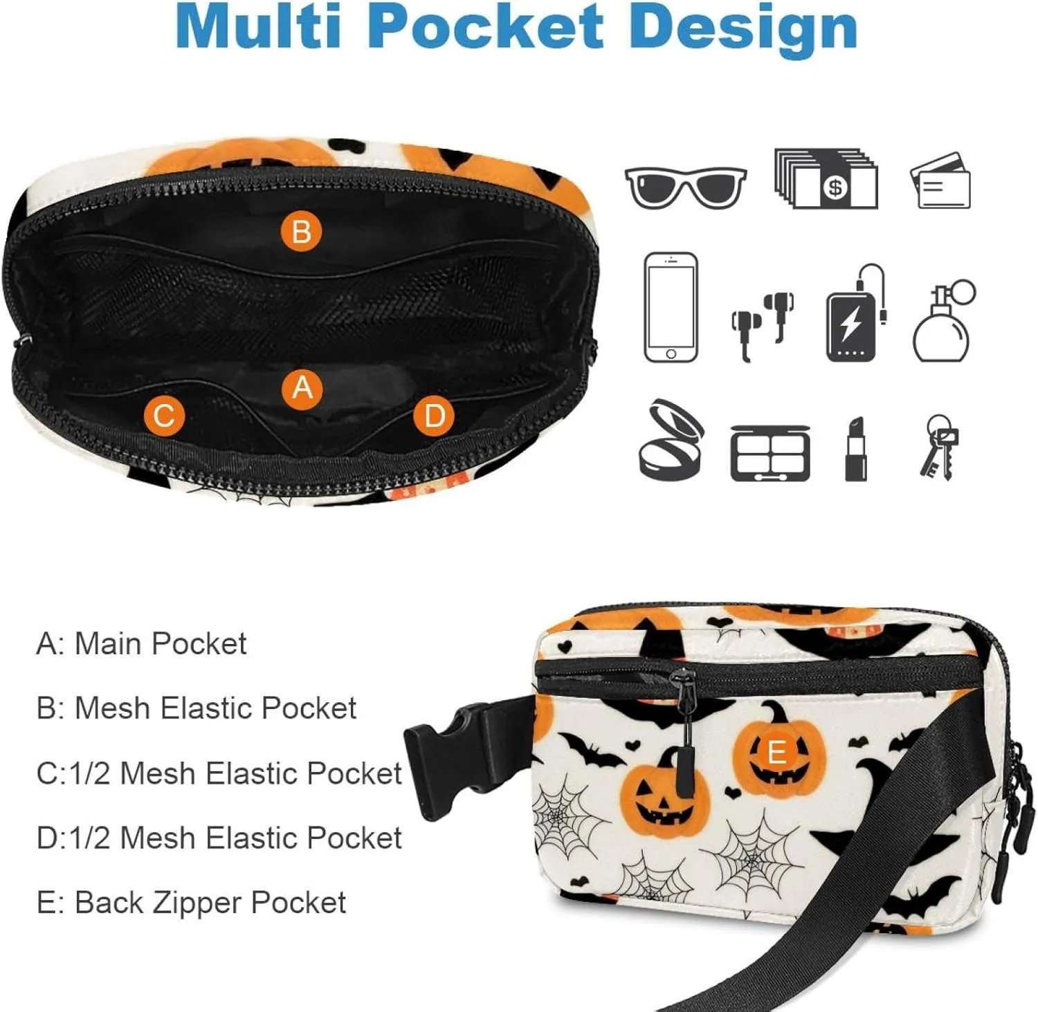 Cartoon Halloween-389 Belt Bag for Men and Women Fanny Pack,Belt Bag with Adjustable Strap,Fashion Crossbody Everywhere Belt Bag for Travel Outdoors Running Hiking