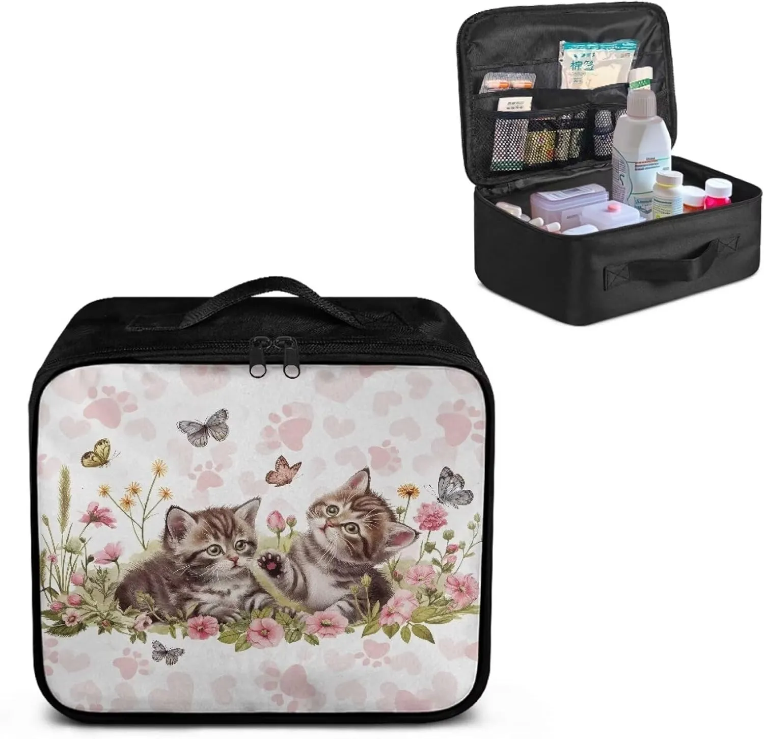 Cat Cute Small First Aid Kit Travel Bag Empty Butterfly First Aid Pouch Travel Medical Supplies Organizer Bag Trauma Kit for Traveling Hiking Camping Backpacking Cycling