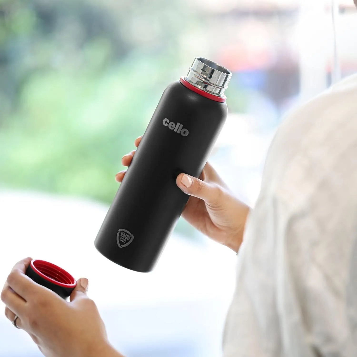 Cello Duro Tuff Steel Stainless Kent Flask | Hot and Cold Stainless Steel Water Bottle | Leak Proof | Scratch Resistant | Vacuum Insulated Bottle for Travel, Home, Office (25oz, Black)