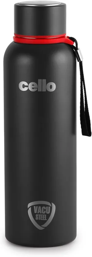 Cello Duro Tuff Steel Stainless Kent Flask | Hot and Cold Stainless Steel Water Bottle | Leak Proof | Scratch Resistant | Vacuum Insulated Bottle for Travel, Home, Office (25oz, Black)