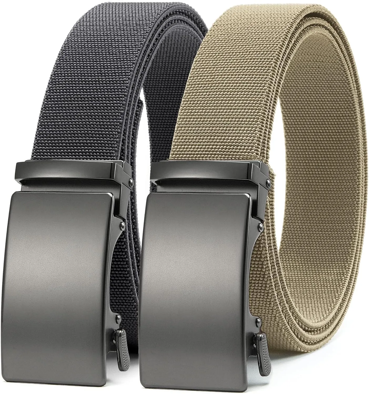 CHAOREN Elastic Belt for Men 2 Pack - Nylon Web Adjustable Belt 1 3/8" Fabric Golf Belt