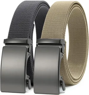CHAOREN Elastic Belt for Men 2 Pack - Nylon Web Adjustable Belt 1 3/8" Fabric Golf Belt