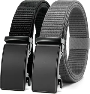 CHAOREN Ratchet Belts for Men 2 Pack - Casual Web Nylon Mens Belt 1 3/8" - Automatic Adjustable Buckle Fit Jeans